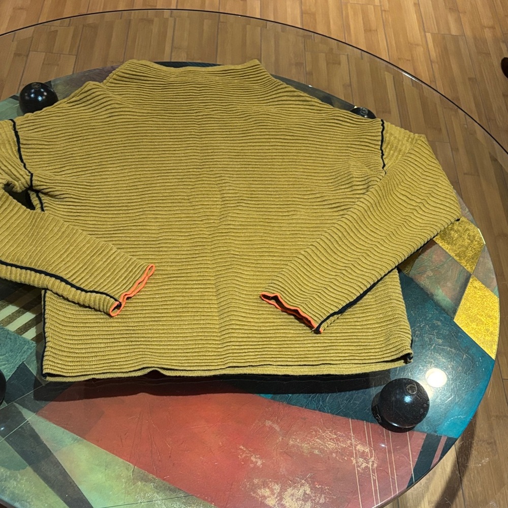Lisa Todd Mustard Turtleneck Sweater with Black and Red Trim